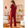 image:imageAvidlove Women Pajamas Set Notch Collar Soft Sleepwear Pjs Short Sleeve Button Down Nightwear with Long PantsWine Red