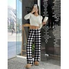 image:imageEkouaer Pajama Pants Women 2026 Soft Casual Lounge Pajama Bottoms Comfy Stretch Sleep Pants Wide Leg Pj Bottoms with PocketsBlack White Plaid