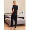 image:imageEkouaer Pajamas for Women Set 2 Piece Lounge Set Short Sleeve Pjs Joggers Long Pants Sleepwear with PocketsBlack