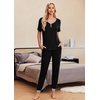 image:imageEkouaer Pajamas for Women Set 2 Piece Lounge Set Short Sleeve Pjs Joggers Long Pants Sleepwear with PocketsBlack