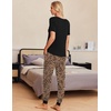 image:imageEkouaer Pajamas for Women Set 2 Piece Lounge Set Short Sleeve Pjs Joggers Long Pants Sleepwear with PocketsBlack Leopard