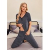 image:imageEkouaer Pajamas for Women Set 2 Piece Lounge Set Short Sleeve Pjs Joggers Long Pants Sleepwear with PocketsBlack Plaid