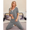 image:imageEkouaer Pajamas for Women Set 2 Piece Lounge Set Short Sleeve Pjs Joggers Long Pants Sleepwear with PocketsBlack Stripe