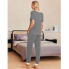 image:imageEkouaer Pajamas for Women Set 2 Piece Lounge Set Short Sleeve Pjs Joggers Long Pants Sleepwear with PocketsBlack Stripe