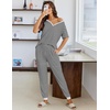 image:imageEkouaer Pajamas for Women Set 2 Piece Lounge Set Short Sleeve Pjs Joggers Long Pants Sleepwear with PocketsBlack Stripe