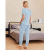 image:imageEkouaer Pajamas for Women Set 2 Piece Lounge Set Short Sleeve Pjs Joggers Long Pants Sleepwear with PocketsBlue Cashew