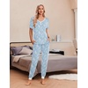 image:imageEkouaer Pajamas for Women Set 2 Piece Lounge Set Short Sleeve Pjs Joggers Long Pants Sleepwear with PocketsBlue Cashew