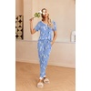 image:imageEkouaer Pajamas for Women Set 2 Piece Lounge Set Short Sleeve Pjs Joggers Long Pants Sleepwear with PocketsBlue Flowers