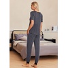 image:imageEkouaer Pajamas for Women Set 2 Piece Lounge Set Short Sleeve Pjs Joggers Long Pants Sleepwear with PocketsBlue Purple Plaid