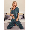image:imageEkouaer Pajamas for Women Set 2 Piece Lounge Set Short Sleeve Pjs Joggers Long Pants Sleepwear with PocketsBlue Purple Plaid