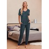 image:imageEkouaer Pajamas for Women Set 2 Piece Lounge Set Short Sleeve Pjs Joggers Long Pants Sleepwear with PocketsBlue Purple Plaid