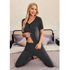 image:imageEkouaer Pajamas for Women Set 2 Piece Lounge Set Short Sleeve Pjs Joggers Long Pants Sleepwear with PocketsDark Gray