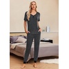image:imageEkouaer Pajamas for Women Set 2 Piece Lounge Set Short Sleeve Pjs Joggers Long Pants Sleepwear with PocketsDark Gray