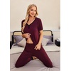 image:imageEkouaer Pajamas for Women Set 2 Piece Lounge Set Short Sleeve Pjs Joggers Long Pants Sleepwear with PocketsDark Redblack