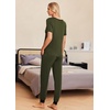 image:imageEkouaer Pajamas for Women Set 2 Piece Lounge Set Short Sleeve Pjs Joggers Long Pants Sleepwear with PocketsDeep Army Green
