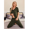 image:imageEkouaer Pajamas for Women Set 2 Piece Lounge Set Short Sleeve Pjs Joggers Long Pants Sleepwear with PocketsDeep Army Green