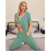 image:imageEkouaer Pajamas for Women Set 2 Piece Lounge Set Short Sleeve Pjs Joggers Long Pants Sleepwear with PocketsGreen Stripe