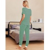 image:imageEkouaer Pajamas for Women Set 2 Piece Lounge Set Short Sleeve Pjs Joggers Long Pants Sleepwear with PocketsGreen Stripe