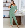 image:imageEkouaer Pajamas for Women Set 2 Piece Lounge Set Short Sleeve Pjs Joggers Long Pants Sleepwear with PocketsGreen Stripe