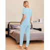 image:imageEkouaer Pajamas for Women Set 2 Piece Lounge Set Short Sleeve Pjs Joggers Long Pants Sleepwear with PocketsLight Blue