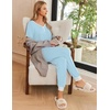 image:imageEkouaer Pajamas for Women Set 2 Piece Lounge Set Short Sleeve Pjs Joggers Long Pants Sleepwear with PocketsLight Blue