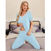 image:imageEkouaer Pajamas for Women Set 2 Piece Lounge Set Short Sleeve Pjs Joggers Long Pants Sleepwear with PocketsLight Blue
