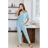 image:imageEkouaer Pajamas for Women Set 2 Piece Lounge Set Short Sleeve Pjs Joggers Long Pants Sleepwear with PocketsLight Blue