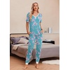 image:imageEkouaer Pajamas for Women Set 2 Piece Lounge Set Short Sleeve Pjs Joggers Long Pants Sleepwear with PocketsLight Blue Flower