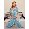 image:imageEkouaer Pajamas for Women Set 2 Piece Lounge Set Short Sleeve Pjs Joggers Long Pants Sleepwear with PocketsLight Blue Flower