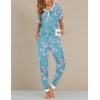 image:imageEkouaer Pajamas for Women Set 2 Piece Lounge Set Short Sleeve Pjs Joggers Long Pants Sleepwear with PocketsLight Blue Flower