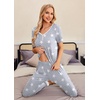 image:imageEkouaer Pajamas for Women Set 2 Piece Lounge Set Short Sleeve Pjs Joggers Long Pants Sleepwear with PocketsLight Gray Star