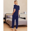image:imageEkouaer Pajamas for Women Set 2 Piece Lounge Set Short Sleeve Pjs Joggers Long Pants Sleepwear with PocketsNavy Blue