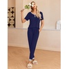 image:imageEkouaer Pajamas for Women Set 2 Piece Lounge Set Short Sleeve Pjs Joggers Long Pants Sleepwear with PocketsNavy Blue