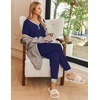 image:imageEkouaer Pajamas for Women Set 2 Piece Lounge Set Short Sleeve Pjs Joggers Long Pants Sleepwear with PocketsNavy Blue