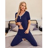 image:imageEkouaer Pajamas for Women Set 2 Piece Lounge Set Short Sleeve Pjs Joggers Long Pants Sleepwear with PocketsNavy Blue