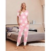 image:imageEkouaer Pajamas for Women Set 2 Piece Lounge Set Short Sleeve Pjs Joggers Long Pants Sleepwear with PocketsPink Flower