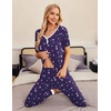 image:imageEkouaer Pajamas for Women Set 2 Piece Lounge Set Short Sleeve Pjs Joggers Long Pants Sleepwear with PocketsPurplestar