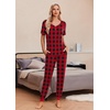 image:imageEkouaer Pajamas for Women Set 2 Piece Lounge Set Short Sleeve Pjs Joggers Long Pants Sleepwear with PocketsRed Plaid