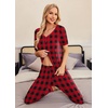 image:imageEkouaer Pajamas for Women Set 2 Piece Lounge Set Short Sleeve Pjs Joggers Long Pants Sleepwear with PocketsRed Plaid