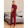image:imageEkouaer Pajamas for Women Set 2 Piece Lounge Set Short Sleeve Pjs Joggers Long Pants Sleepwear with PocketsRed Plaid