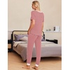 image:imageEkouaer Pajamas for Women Set 2 Piece Lounge Set Short Sleeve Pjs Joggers Long Pants Sleepwear with PocketsRed Stripe