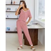 image:imageEkouaer Pajamas for Women Set 2 Piece Lounge Set Short Sleeve Pjs Joggers Long Pants Sleepwear with PocketsRed Stripe