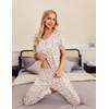 image:imageEkouaer Pajamas for Women Set 2 Piece Lounge Set Short Sleeve Pjs Joggers Long Pants Sleepwear with PocketsWhite Apricot Cashew