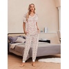 image:imageEkouaer Pajamas for Women Set 2 Piece Lounge Set Short Sleeve Pjs Joggers Long Pants Sleepwear with PocketsWhite Apricot Cashew