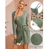 image:imageEkouaer Pajamas for Women Set 3 Piece Lounge Set Soft Pajama Sets Waffle Knit Tank Top and Shorts Cardigan with Pockets SXXLArmy Green