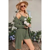 image:imageEkouaer Pajamas for Women Set 3 Piece Lounge Set Soft Pajama Sets Waffle Knit Tank Top and Shorts Cardigan with Pockets SXXLArmy Green