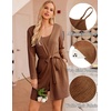 image:imageEkouaer Pajamas for Women Set 3 Piece Lounge Set Soft Pajama Sets Waffle Knit Tank Top and Shorts Cardigan with Pockets SXXLBrown