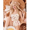 image:imageEkouaer Pajamas for Women Set 3 Piece Lounge Set Soft Pajama Sets Waffle Knit Tank Top and Shorts Cardigan with Pockets SXXLCherry Teddy Bear