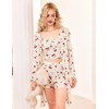 image:imageEkouaer Pajamas for Women Set 3 Piece Lounge Set Soft Pajama Sets Waffle Knit Tank Top and Shorts Cardigan with Pockets SXXLCherry Teddy Bear