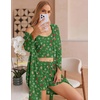 image:imageEkouaer Pajamas for Women Set 3 Piece Lounge Set Soft Pajama Sets Waffle Knit Tank Top and Shorts Cardigan with Pockets SXXLGreen Christmas Pattern